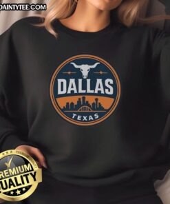 Funny vintage Dallas Texas western skyline retro sweatshirt featuring a colorful design and playful typography.