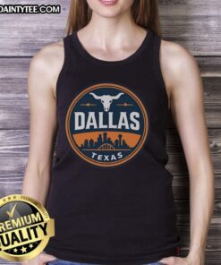 Funny vintage Dallas Texas western skyline retro tank top featuring a playful design of the city skyline.