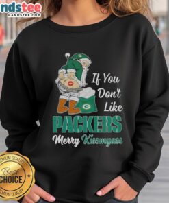 Funny Xmas sweatshirt featuring Santa Claus with 'If you don't like Green Bay Packers football, kiss my ass' text.