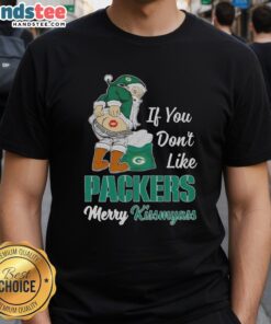 Funny Xmas Santa Claus T-Shirt featuring If You Don't Like Green Bay Packers Football, Merry Kissmyass text.