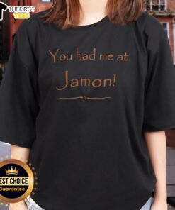 Funny You Had Me At Jamon Ladies Tee features a playful design perfect for ham lovers and casual wear enthusiasts.