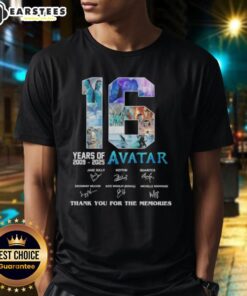 Good 16 Years 2009-2025 Avatar Movies 3 Thank You For The Memories T-Shirt showcasing signatures and vibrant graphics.