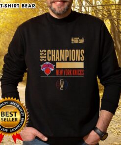 New York Knicks logo sweatshirt celebrating the 2025 NBA Cup Champions, stylish and perfect for any basketball fan.