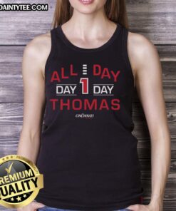 Good All Day Day 1 Thomas Cincinnati Bearcats tank top featuring bold team colors and logo for ultimate fan style.