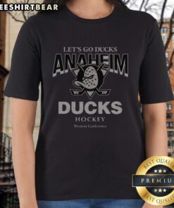 Good Anaheim Ducks head-on graphic on a ladies tee, perfect for female fans of the NHL team.