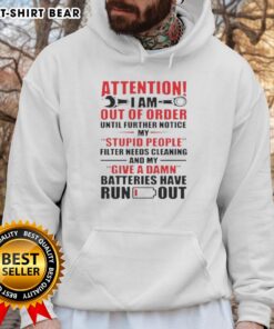 Alt Text: Funny hoodie with text: 'Good Attention, I Am Out Of Order, My Stupid People Filter Needs Cleaning' - humorous apparel