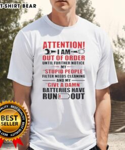 Alt Text: Funny 'Good Attention I Am Out Of Order' T-Shirt with humorous message about needing a filter cleaning for stupid people.