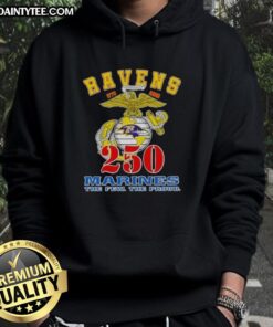 Good Baltimore Ravens X U.S.M.C 250th Birthday Celebration Hoodie showcasing vibrant team colors and festive design.