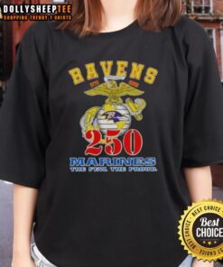Good Baltimore Ravens x U.S.M.C 250th Birthday Celebration ladies tee showcasing vibrant team colors and patriotic design.