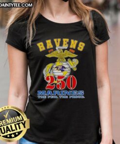 Good Baltimore Ravens X U.S.M.C 250th Birthday Celebration Ladies Tee featuring vibrant graphics and stylish design.