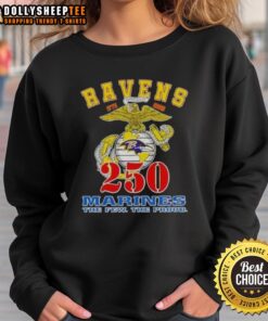 Good Baltimore Ravens X U.S.M.C 250th Birthday Celebration sweatshirt featuring vibrant team colors and celebratory design.