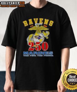 Good Baltimore Ravens X U.S.M.C 250th Birthday Celebration T-Shirt featuring vibrant graphics and commemorative design.