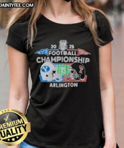 BYU vs Texas Tech helmets featured on a ladies tee for the Big 12 Championship in Arlington.