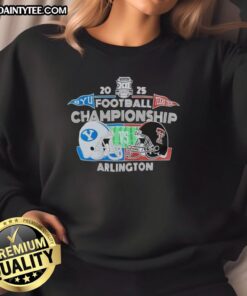 BYU vs Texas Tech helmets on a sweatshirt celebrating the Big 12 Championship in Arlington.