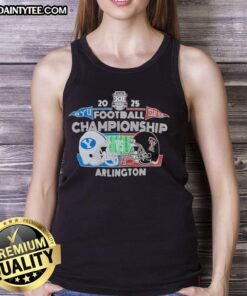 BYU vs Texas Tech helmets on a tank top, celebrating the Big 12 Championship bound teams in Arlington.