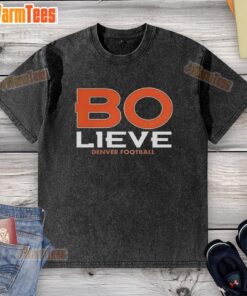 Good BO NIX Denver Broncos Football Bolieve Washed T-Shirt featuring team colors and logo, perfect for fans.