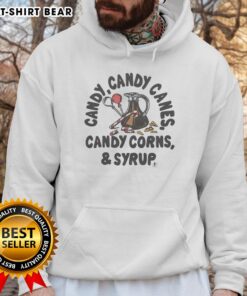 Good Candy hoodie featuring candy canes, candy corns, and syrup for a festive holiday look.
