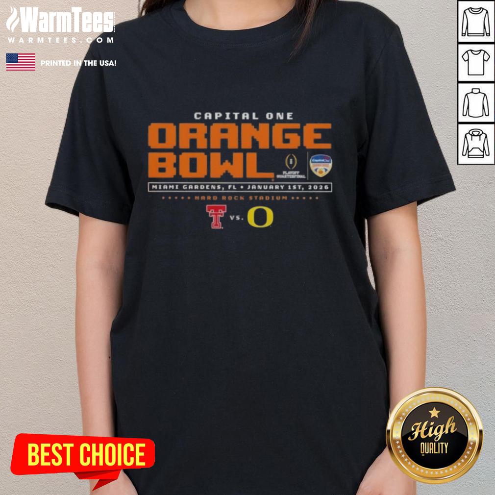 good-capital-one-orange-bowl-miami-gardens-fl-january-1st-2026-texas-tech-red-raiders-vs-oregon-ducks-ladies-tee Texas Tech Red Raiders vs Oregon Ducks Ladies Tee for the Good Capital One Orange Bowl in Miami Gardens, FL, January 1, 2026.