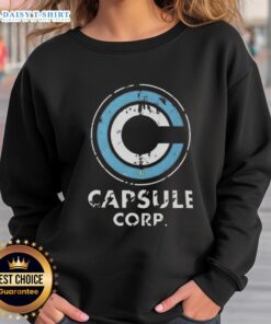 Good Capsule Corp. distressed logo on a Dragon Ball Z sweatshirt, featuring a vintage design perfect for anime fans.