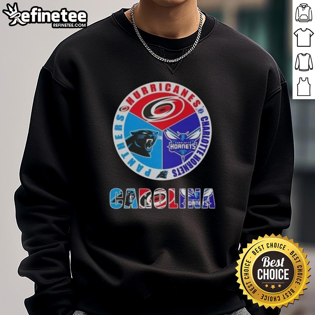 good-carolina-city-sports-hurricanes-charlotte-hornets-panthers-logo-sweatshirt Alt Text: Cozy sweatshirt featuring logos of Carolina Hurricanes, Charlotte Hornets, and Panthers for sports fans.