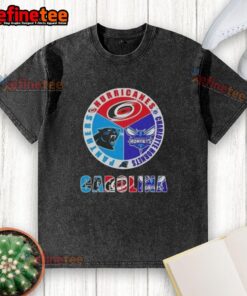 Alt Text: Good Carolina City Sports Hurricanes Charlotte Hornets Panthers logo washed t-shirt in vibrant colors.