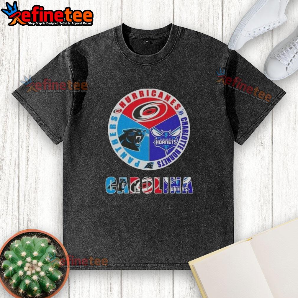 good-carolina-city-sports-hurricanes-charlotte-hornets-panthers-logo-washed-t-shirt Alt Text: Good Carolina City Sports Hurricanes Charlotte Hornets Panthers logo washed t-shirt in vibrant colors.
