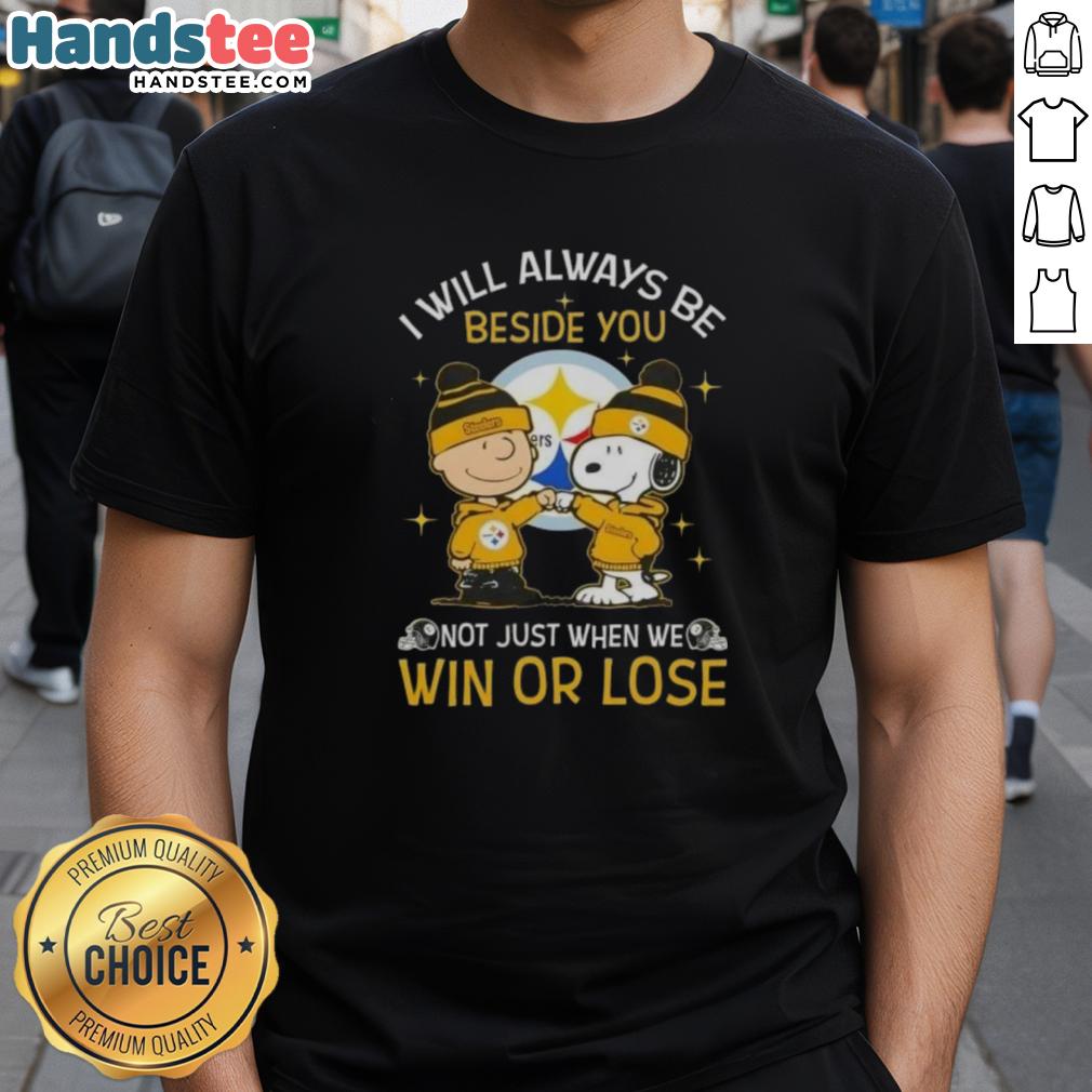 good-charlie-brown-and-snoopy-pittsburgh-steelers-i-will-always-be-beside-you-not-just-when-we-win-t-shirt Alt Text: Good Charlie Brown and Snoopy Pittsburgh Steelers T-shirt with 'Always Beside You' slogan, perfect for fans.