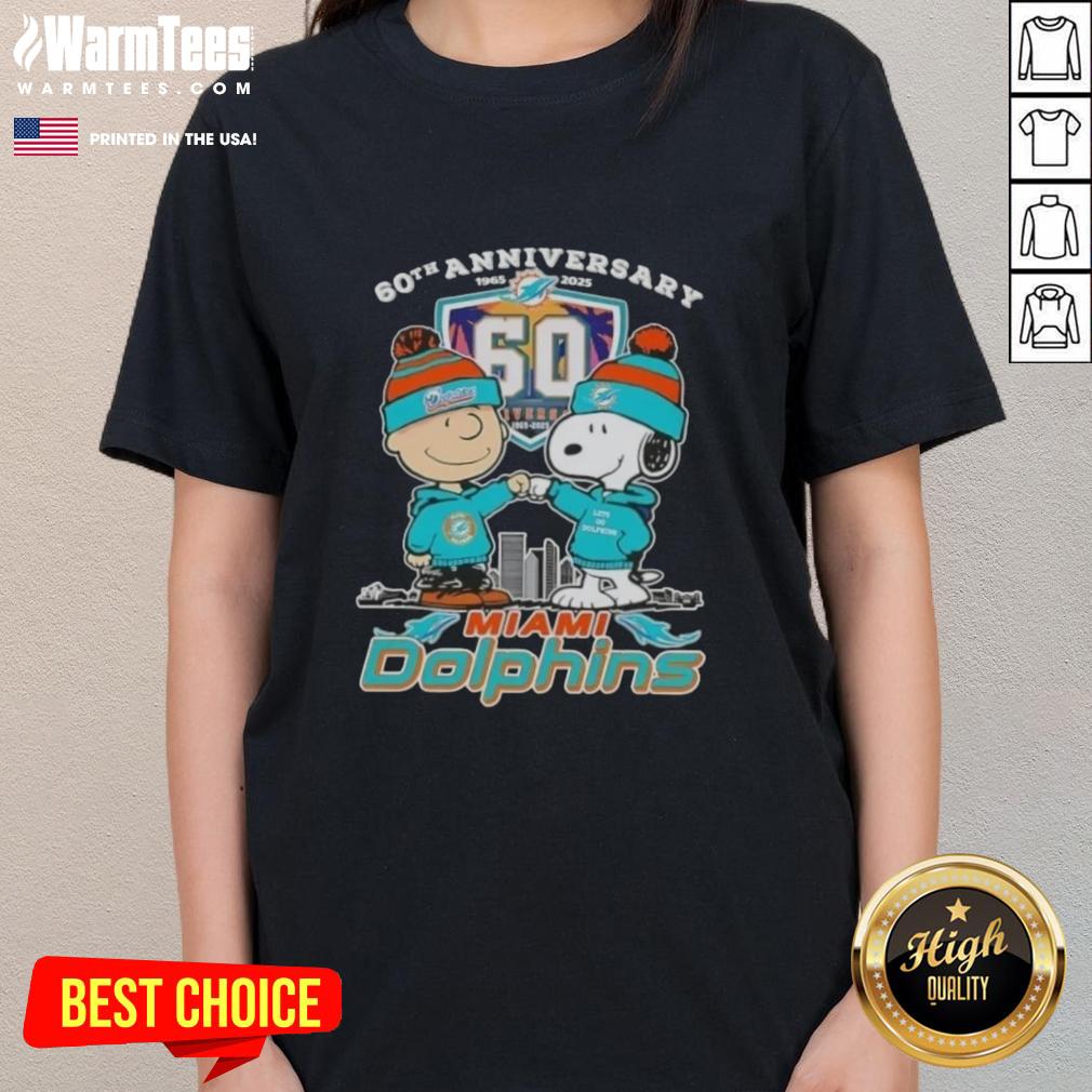 good-charlie-brown-fist-bump-snoopy-60th-anniversary-1965-2025-miami-dolphins-skyline-ladies-tee Good Charlie Brown fist bump with Snoopy against Miami Dolphins skyline for 60th Anniversary tee, 1965-2025.