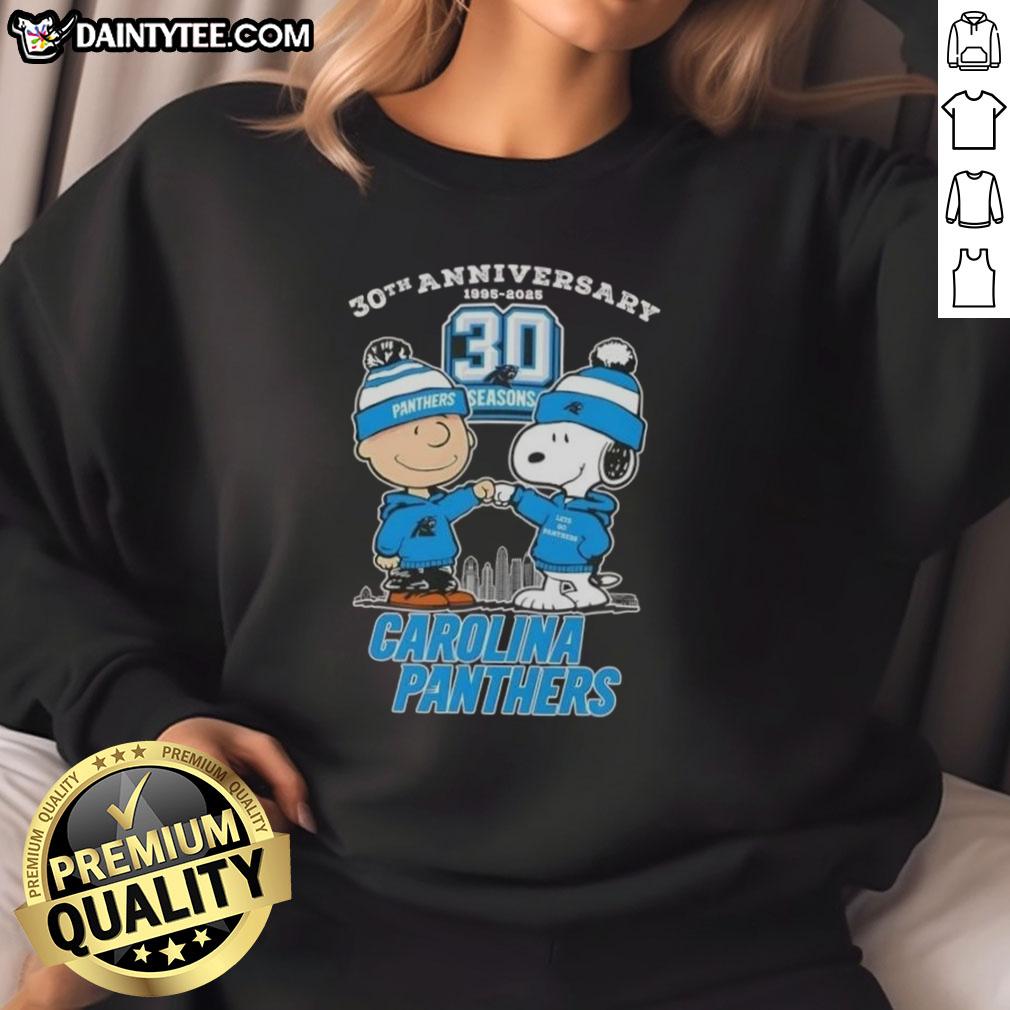 good-charlie-brown-x-snoopy-30th-anniversary-1995-2025-carolina-panthers-skyline-sweatshirt Good Charlie Brown X Snoopy 30th Anniversary sweatshirt featuring Carolina Panthers skyline design for 1995-2025.