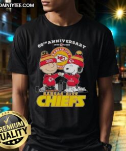 Good Charlie Brown X Snoopy 66th Anniversary T-Shirt featuring Kansas City Chiefs skyline design, 1960-2026.