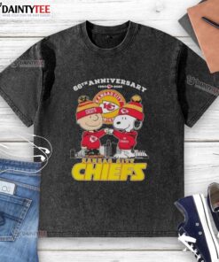 Good Charlie Brown X Snoopy 66th Anniversary T-Shirt featuring Kansas City Chiefs skyline design, 1960-2026.