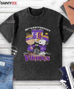 Good Charlie Brown X Snoopy 66th Anniversary T-shirt featuring Minnesota Vikings skyline, perfect for fans.