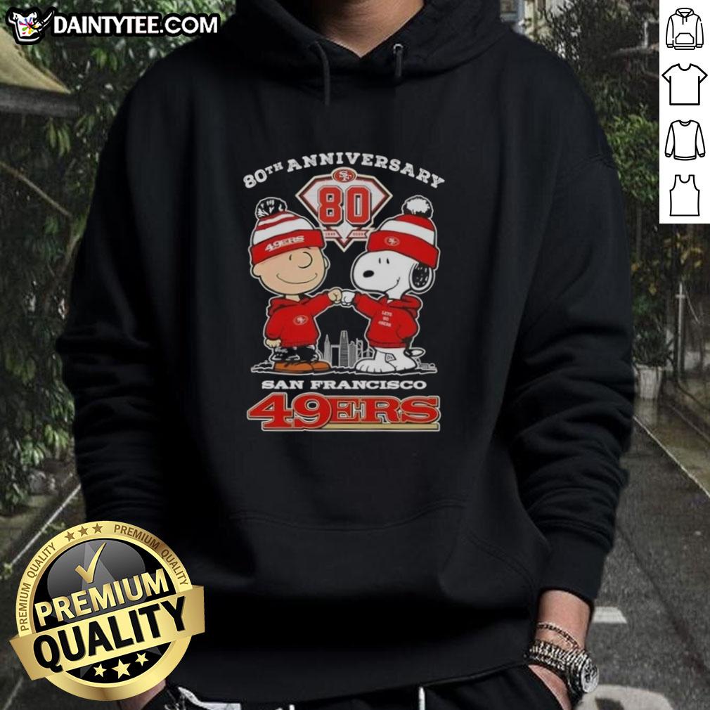 good-charlie-brown-x-snoopy-80th-anniversary-1946-2026-san-francisco-49ers-skyline-hoodie Alt Text: Good Charlie Brown X Snoopy 80th Anniversary hoodie featuring San Francisco 49ers skyline design, 1946-2026.