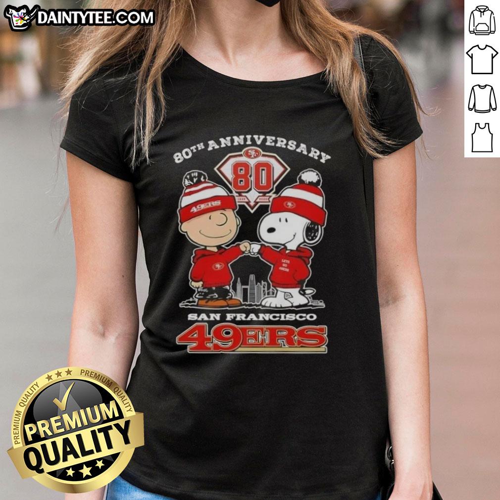 good-charlie-brown-x-snoopy-80th-anniversary-1946-2026-san-francisco-49ers-skyline-ladies-tee Alt Text: Good Charlie Brown X Snoopy 80th Anniversary tee featuring San Francisco 49ers skyline, perfect for fans.