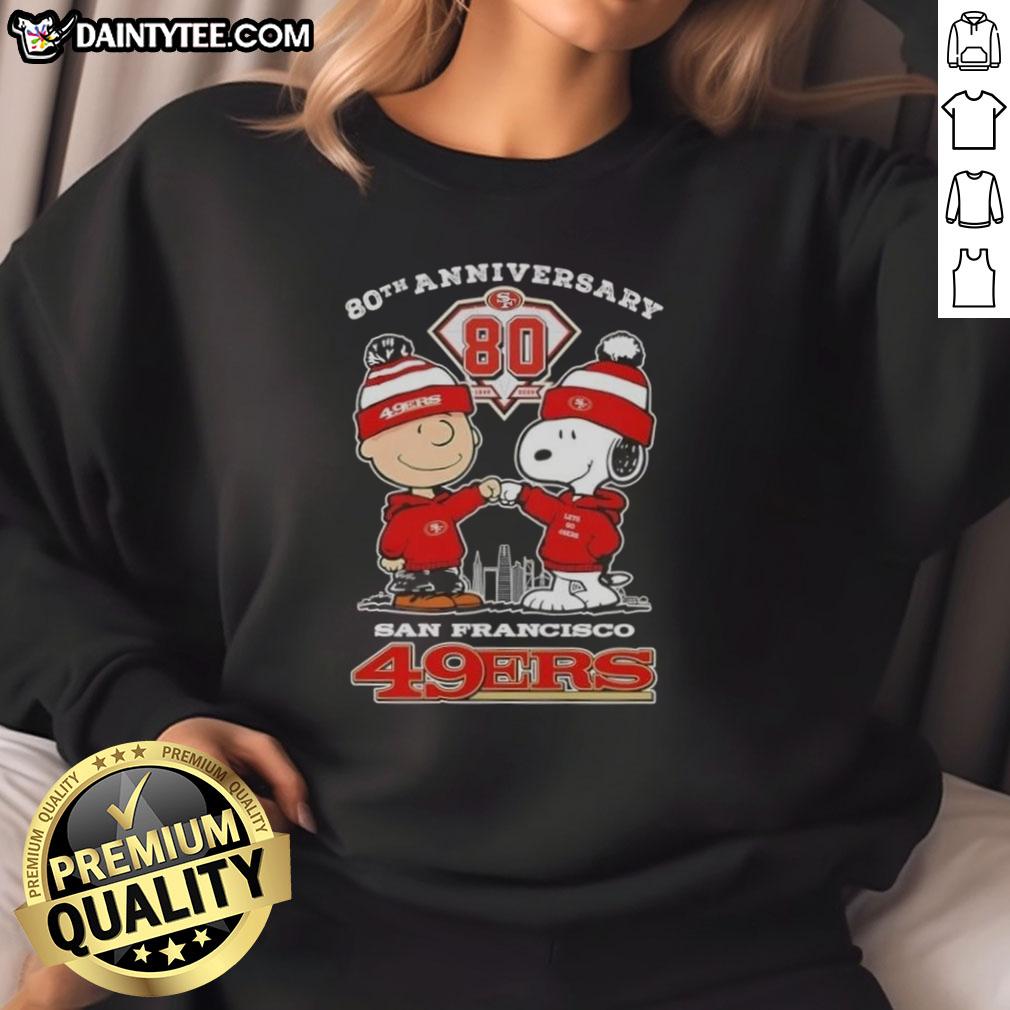 good-charlie-brown-x-snoopy-80th-anniversary-1946-2026-san-francisco-49ers-skyline-sweatshirt Good Charlie Brown X Snoopy 80th Anniversary sweatshirt featuring San Francisco 49ers skyline design, celebrating 1946-2026.