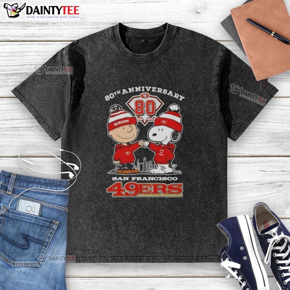 good-charlie-brown-x-snoopy-80th-anniversary-1946-2026-san-francisco-49ers-skyline-washed-t-shirt Good Charlie Brown X Snoopy 80th Anniversary T-Shirt featuring San Francisco 49ers skyline design, 1946-2026.