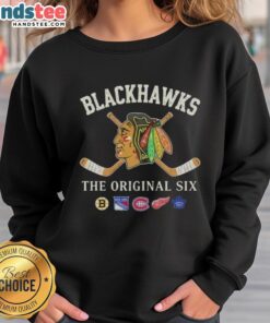 Alt Text: Cozy Good Chicago Blackhawks The Original Six combined sweatshirt, perfect for fans and casual wear.
