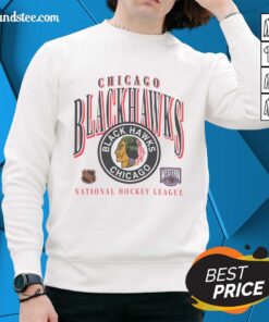 Vintage Chicago Blackhawks sweatshirt featuring a classic crease design, perfect for hockey fans and retro style enthusiasts.