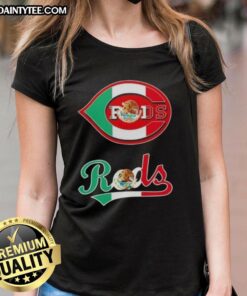 Good Cincinnati Reds baseball ladies tee featuring a vibrant Mexican flag design, perfect for fans and summer wear.
