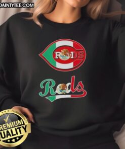Good Cincinnati Reds baseball sweatshirt featuring a vibrant Mexican flag design, perfect for fans and stylish wear.