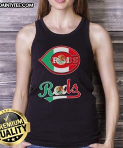 Alt Text: Good Cincinnati Reds baseball tank top featuring a vibrant Mexican flag design, perfect for fans and summer wear.