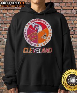 Good Cleveland City Sports hoodie featuring Guardians, Browns, and Cavaliers logos for fans of all three teams.