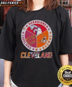Good Cleveland City Sports Guardians, Browns, Cavaliers logo ladies tee showcasing team spirit and style.