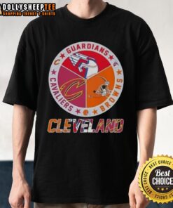 Alt Text: Good Cleveland City Sports T-Shirt featuring Guardians, Browns, and Cavaliers logos, perfect for local sports fans.