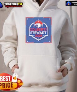 Good Colbert Stewart 2028 logo hoodie featuring bold design and vibrant colors, perfect for campaign supporters.