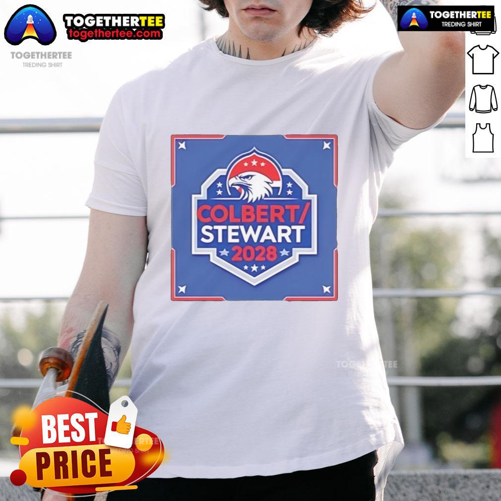 Good Colbert Stewart 2028 Logo T Shirt Alt Text: Good Colbert Stewart 2028 Logo T-Shirt featuring a bold design for fans of political humor and campaign merchandise.