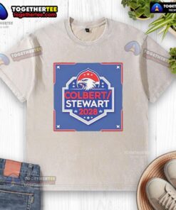 Good Colbert Stewart 2028 logo on a washed t-shirt, perfect for fans supporting the 2028 campaign.