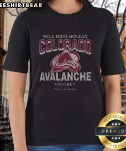 Good Colorado Avalanche Head-On Ladies Tee featuring vibrant team colors and logo, perfect for female fans and sports enthusiasts.