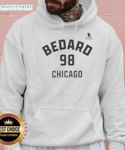 Connor Bedard Chicago Blackhawks hoodie featuring name and number 98, perfect for ice hockey fans.