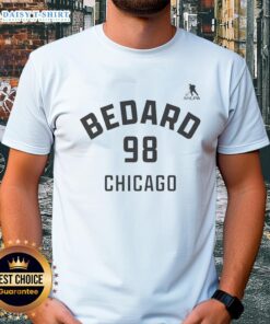 Alt Text: Connor Bedard Chicago Blackhawks T-shirt featuring name and number 98, perfect for ice hockey fans.